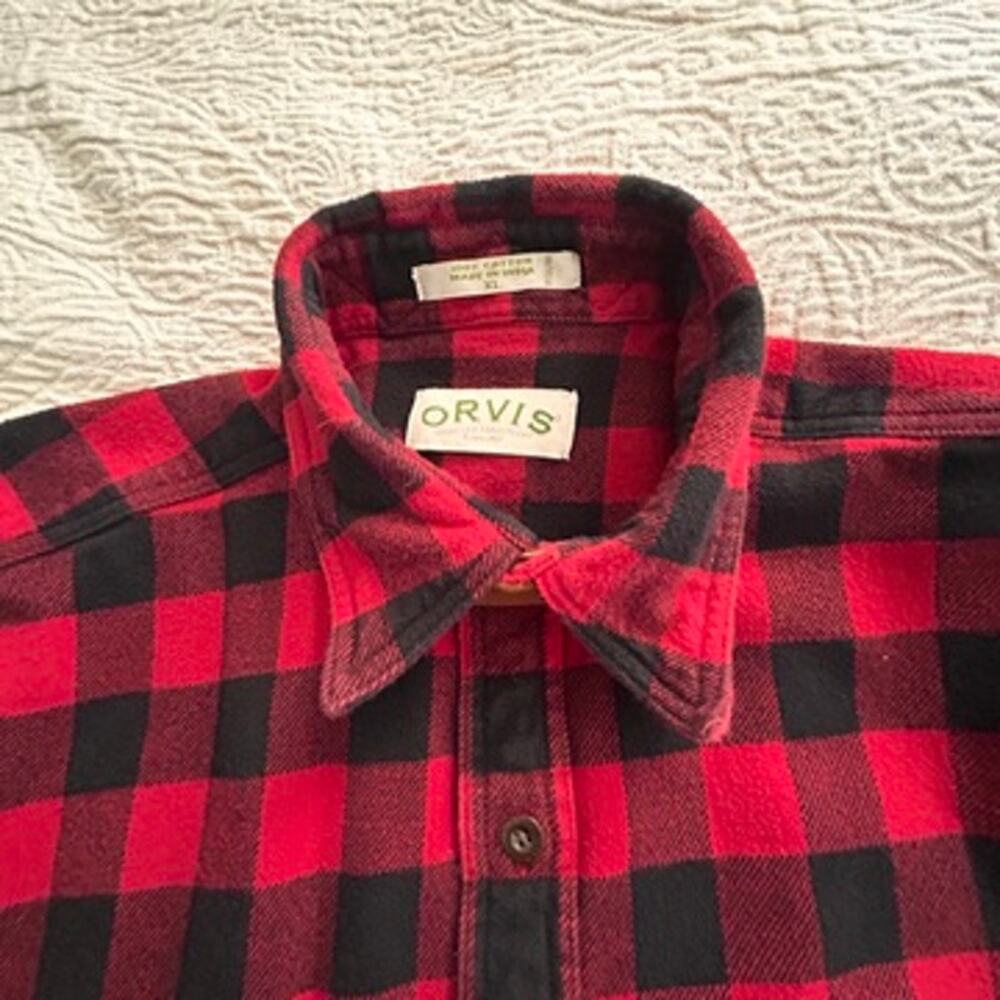Orvis, Red and Black Plaid Flannel WorkShirt, XL